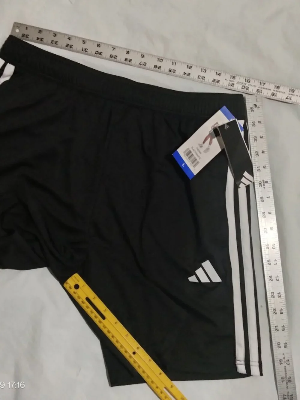 Men's Adidas 3 Stripe Drawstring Shorts Zipper Pockets Size L Black 7